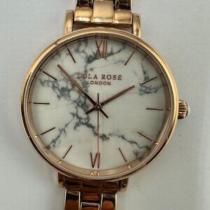 Lola Rose Watch Rose Gold Tone White Howlite Marble Dial New Battery 7.25 Inch